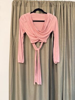 Pink Draped Tie-Front Long Sleeve Top